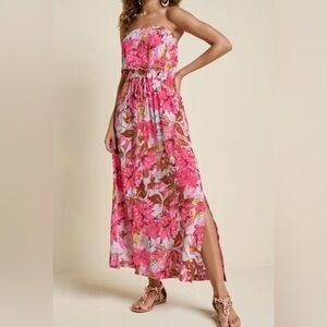 Lascana for VENUS Floral Pink Strapless Maxi Dress